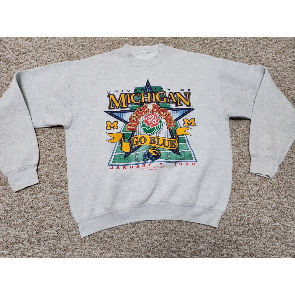VTG University Of Michigan Rose Bowl Pasadena Grey Sweatshirt 1992/93 XL ** Read